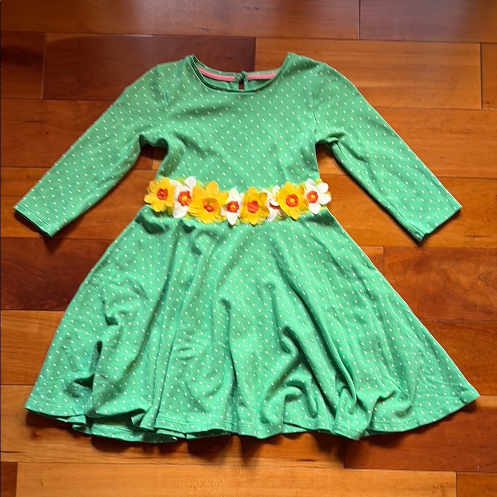 Mini Boden green polka dot floral dress size 8-9y